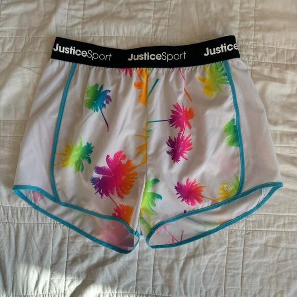 Justice girls size L 12 14 running shorts white multicolor palm trees summer - Picture 1 of 6